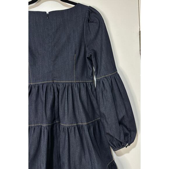 Cinq à Sept Rose Long Sleeve Stretch Denim Dress Indigo Size Small NWOT Romantic - Picture 12 of 16
